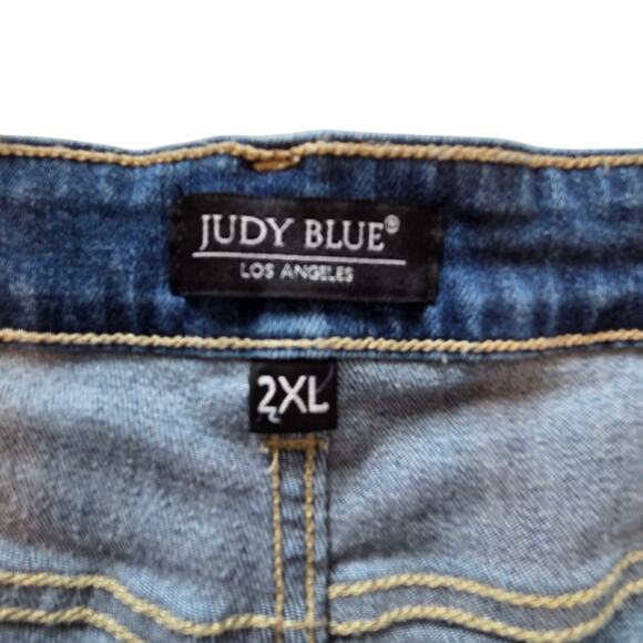 Judy Blue Button Fly Denim Shorts sz 2XL Jean Rolled Cuff Stretch - Picture 4 of 9